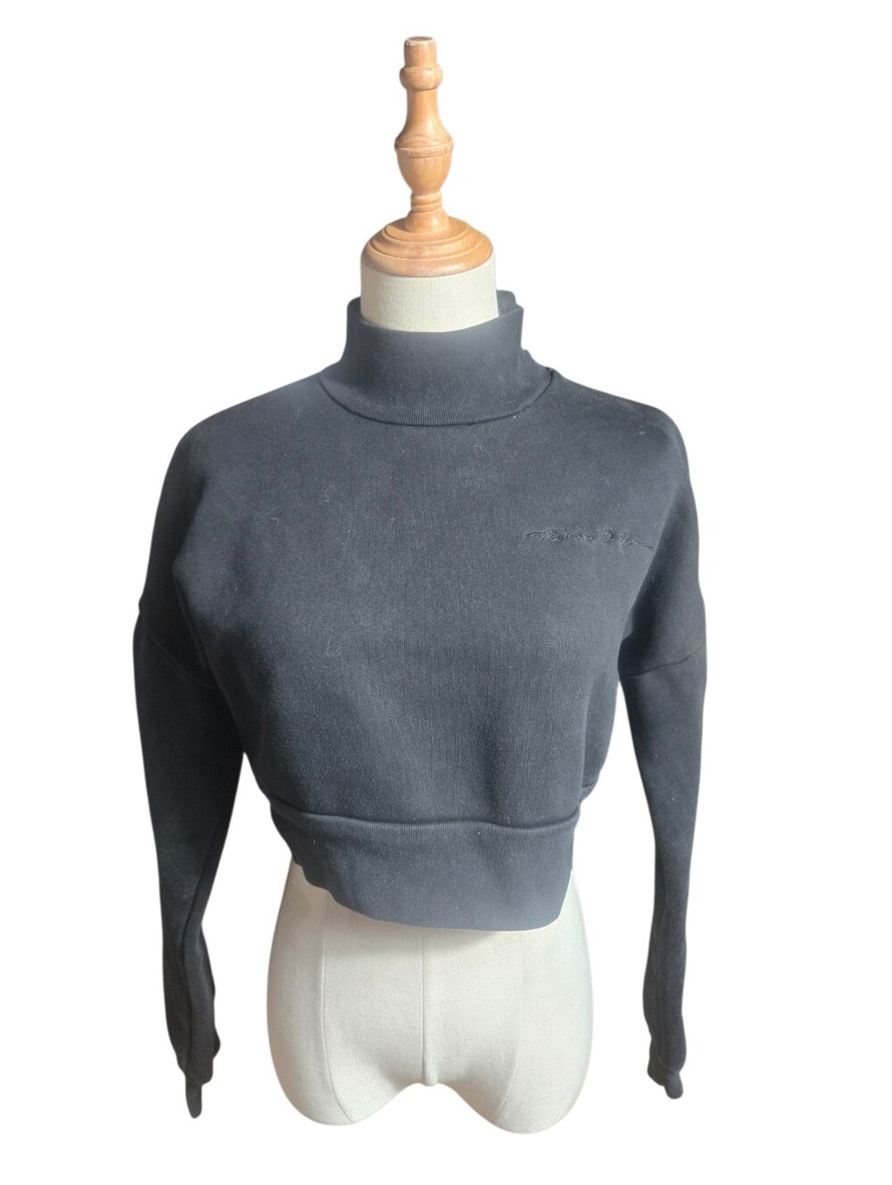 Maniere De Voir Black Cropped Funnel Neck Sweatshirt